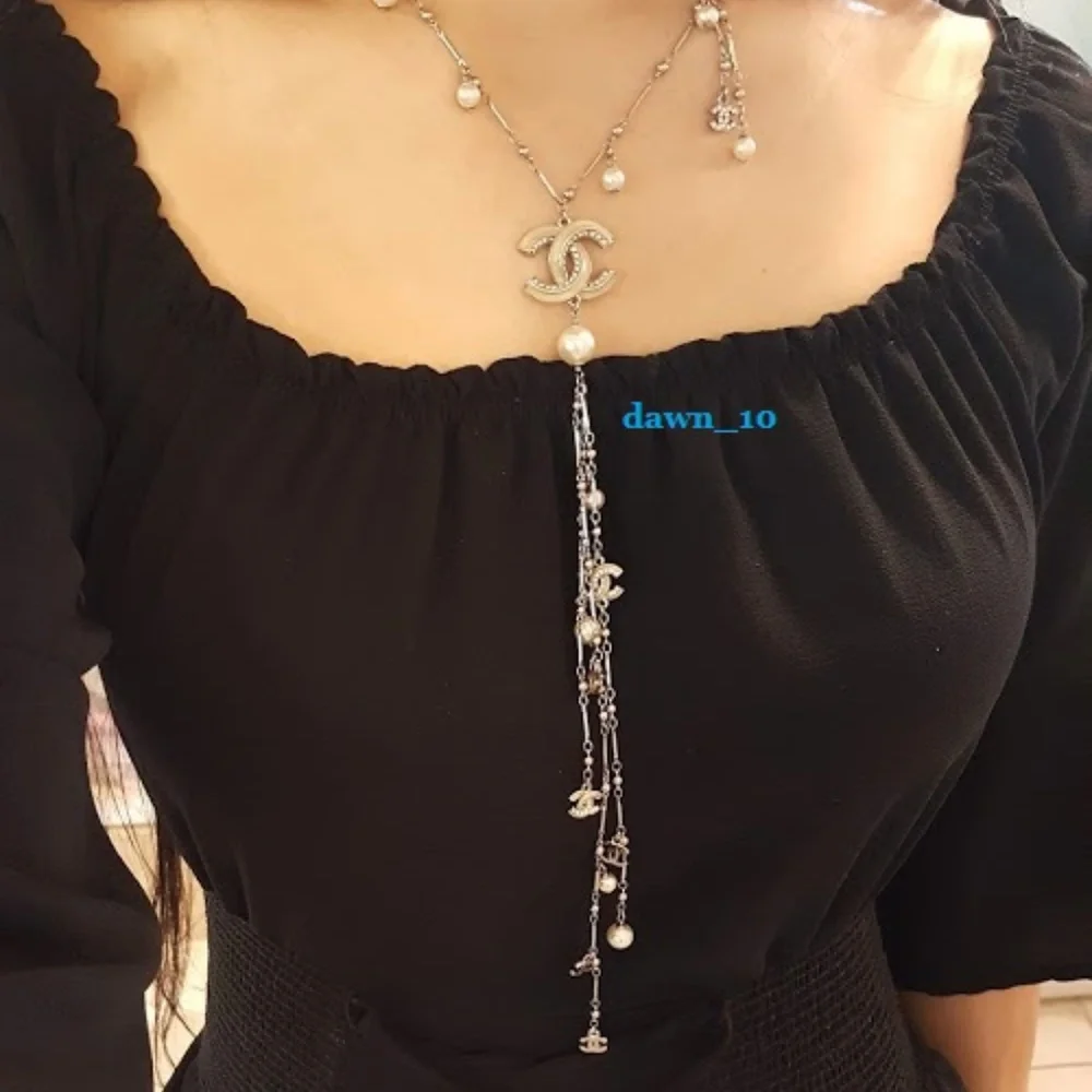 CHANEL Yellow Enamel Interlocking CC Pearl Drop Necklace